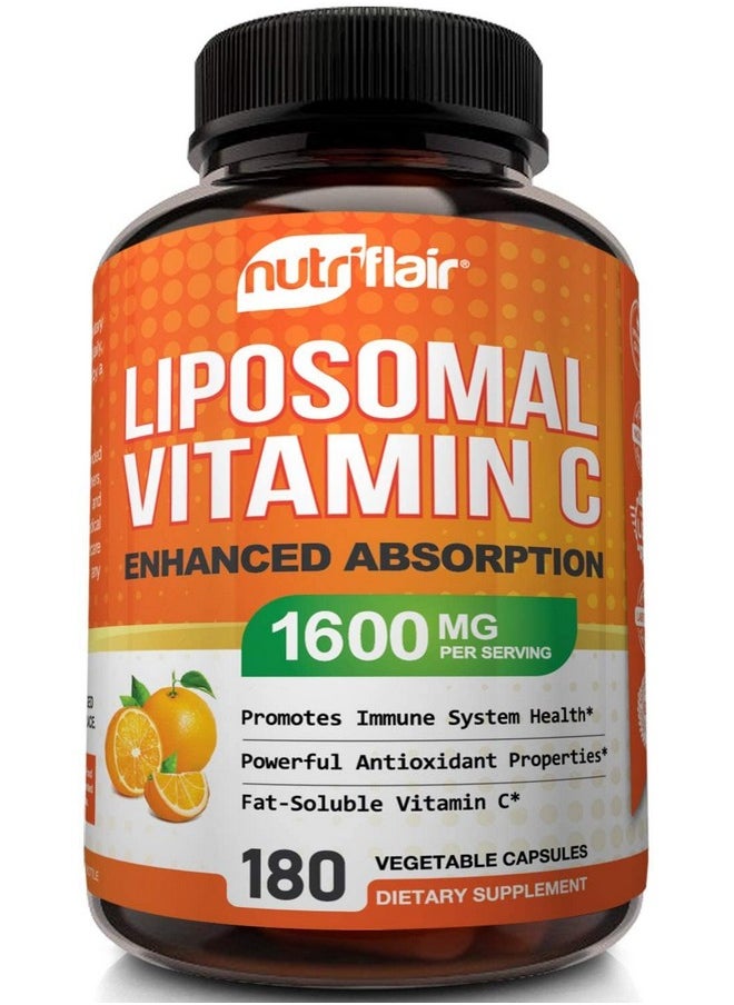 NutriFlair Liposomal Vitamin C 1600Mg 180 Capsules High Absorption Fat Soluble Vit C Antioxidant Supplement Higher Bioavailability Immune System Support & Collagen Booster Nongmo Vegan Pills  - Image 2