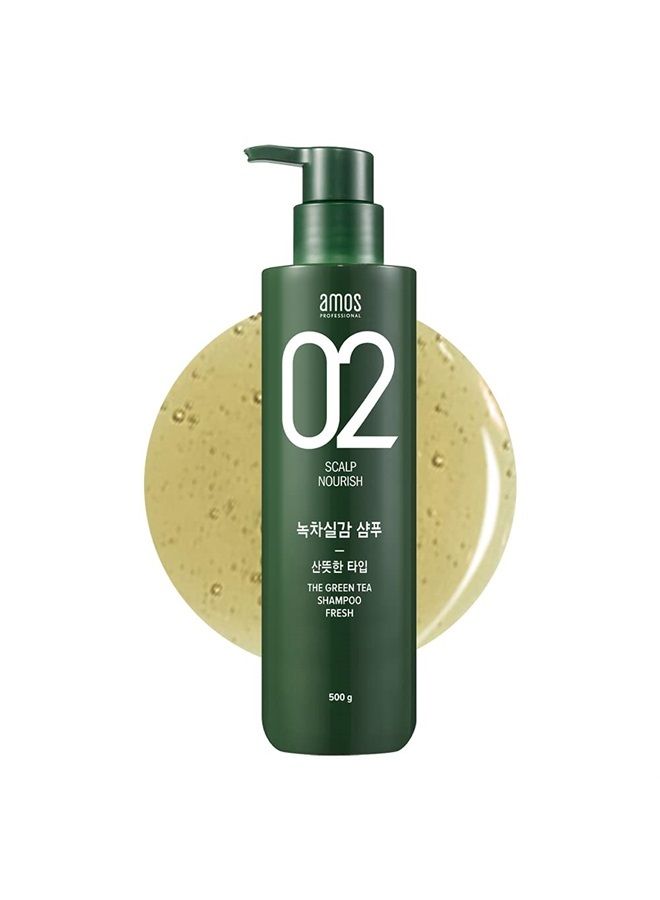 amos PROFESSIONAL شامبو الشاي الأخضر [طازج - لفروة الرأس الدهنية] 17.6 أونصة (500 جرام) | شامبو مضاد للتساقط ومضاد لفقدان الشعر لنمو الشعر وتنظيف الزهم الزائد | علامة تجارية لصالون الشعر الكوري - Image 1