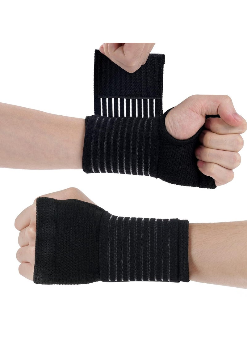 PYC Wrist Brace, 2 Pack Elastic Wrist Support with Strap, Wrist Compression Wrap Adjustable Wrist Strap Relieves Wrist Pain, Tendonitis, Sports Use for Men and Women, Right & Lef(Black)  - Image 1