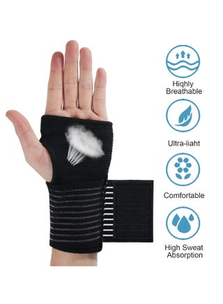 Wrist Brace, 2 Pack Elastic Wrist Support with Strap, Wrist Compression Wrap Adjustable Wrist Strap Relieves Wrist Pain, Tendonitis, Sports Use for Men and Women, Right & Lef(Black) - view 2