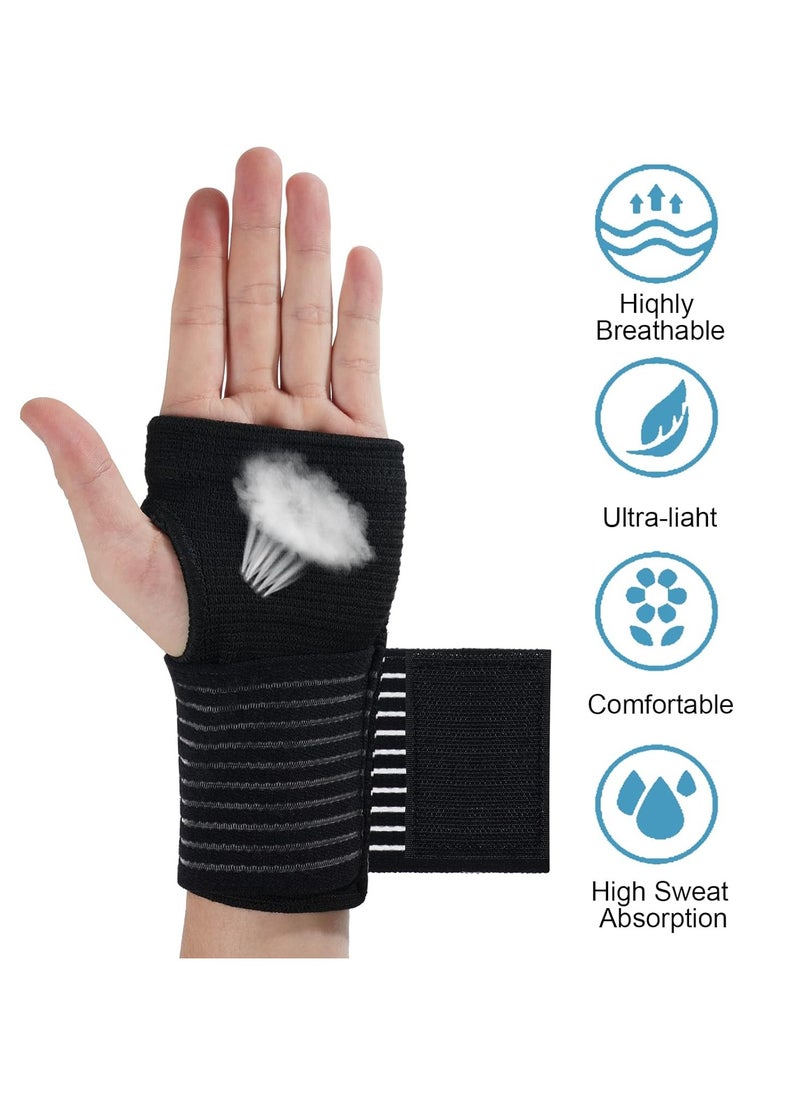 PYC Wrist Brace, 2 Pack Elastic Wrist Support with Strap, Wrist Compression Wrap Adjustable Wrist Strap Relieves Wrist Pain, Tendonitis, Sports Use for Men and Women, Right & Lef(Black)  - Image 2