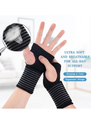 Wrist Brace, 2 Pack Elastic Wrist Support with Strap, Wrist Compression Wrap Adjustable Wrist Strap Relieves Wrist Pain, Tendonitis, Sports Use for Men and Women, Right & Lef(Black) - view 3