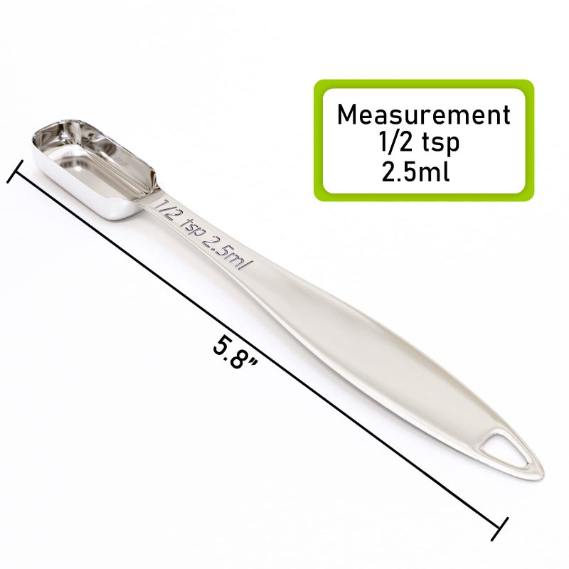 BERYLER بيريلر 1 قطعة 1/2 ملعقة صغيرة (2.5 مل) ملعقة قياس واحدة فردية من الفولاذ المقاوم للصدأ مقبض طويل قياس ملعقة كبيرة فقط - Image 2