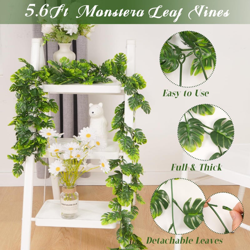 Dolicer 4Pcs Artificial Monstera Leaf Vines, 5.6Ft Fake Hanging Greenery Plants Tropical Palm Leaves Ivy Vine Monstera Garland for Home Garden Porch Patio Hawaiian Party Indoor Outdoor DÃ©cor - Image 5