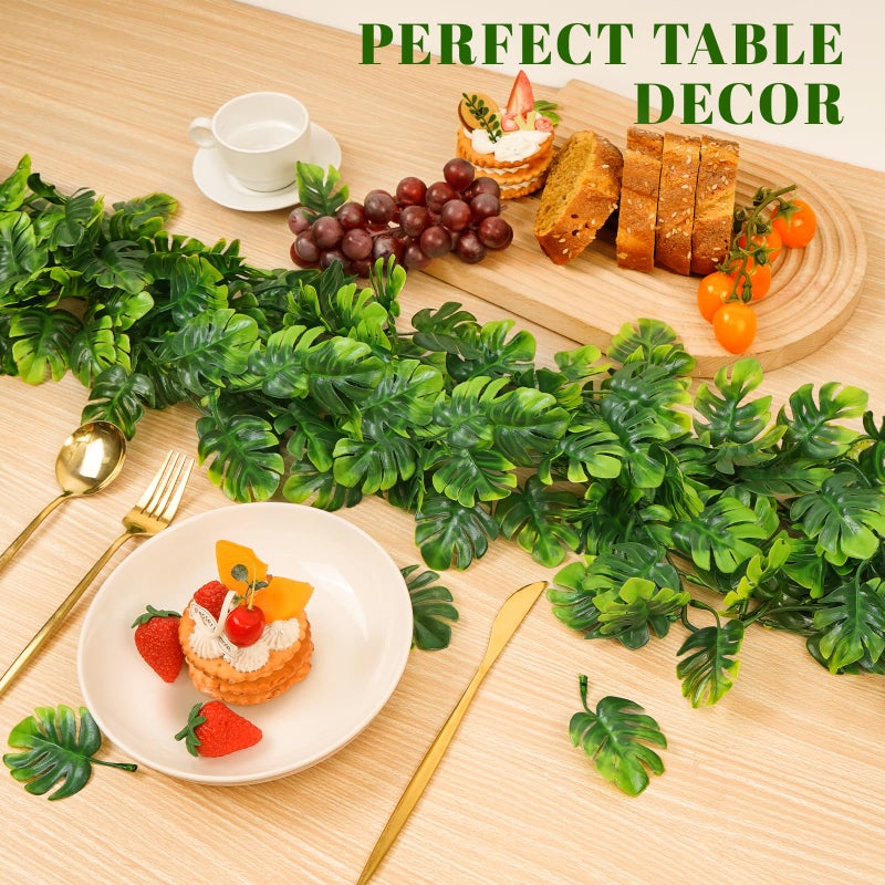 Dolicer 4Pcs Artificial Monstera Leaf Vines, 5.6Ft Fake Hanging Greenery Plants Tropical Palm Leaves Ivy Vine Monstera Garland for Home Garden Porch Patio Hawaiian Party Indoor Outdoor DÃ©cor - Image 2