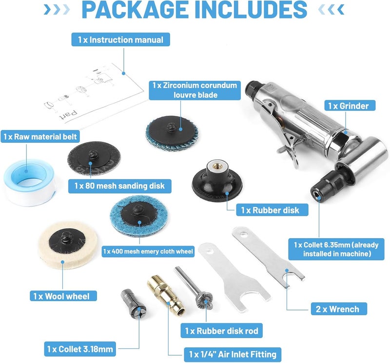 LALAGO Compressed Air Grinder 90°, Compressed Air Grinder, Angle Grinder, Rod Grinder, Compressed Air with 50 mm Corundum Sand Disc, 80 Mesh Air Flap - Image 4
