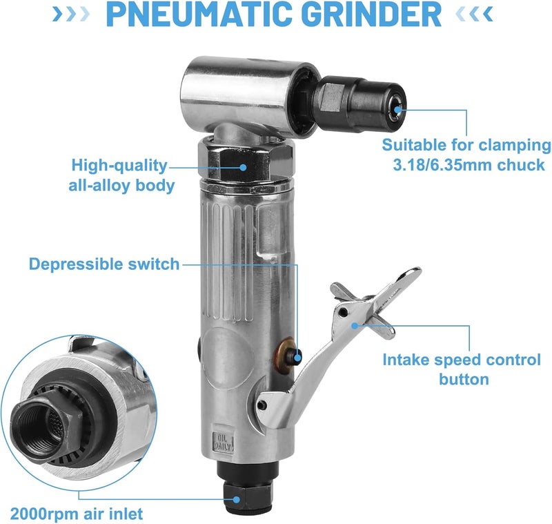 LALAGO Compressed Air Grinder 90°, Compressed Air Grinder, Angle Grinder, Rod Grinder, Compressed Air with 50 mm Corundum Sand Disc, 80 Mesh Air Flap - Image 2