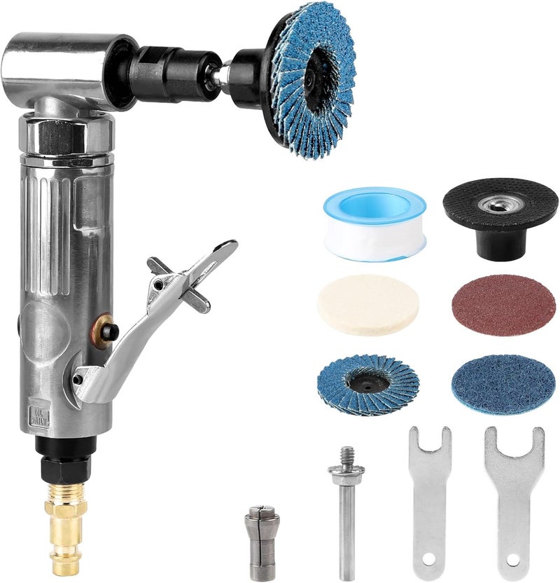 LALAGO Compressed Air Grinder 90°, Compressed Air Grinder, Angle Grinder, Rod Grinder, Compressed Air with 50 mm Corundum Sand Disc, 80 Mesh Air Flap - Image 1