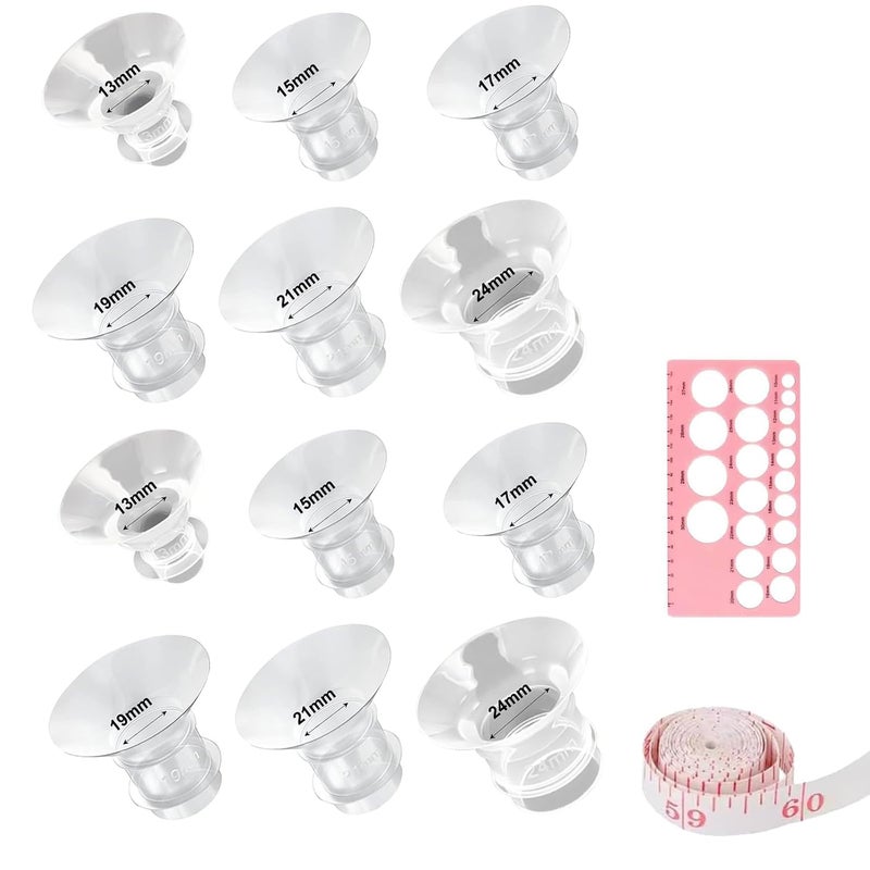 squishy 12 قطعة مجموعة إدخال فلانج مضخة الثدي، مجموعة إدخال متوافقة مع معظم مضخات الثدي ومسطرة قياس الحلمة، مثالية للأمهات الجدد، ملحقات الرضاعة اليومية - Image 1