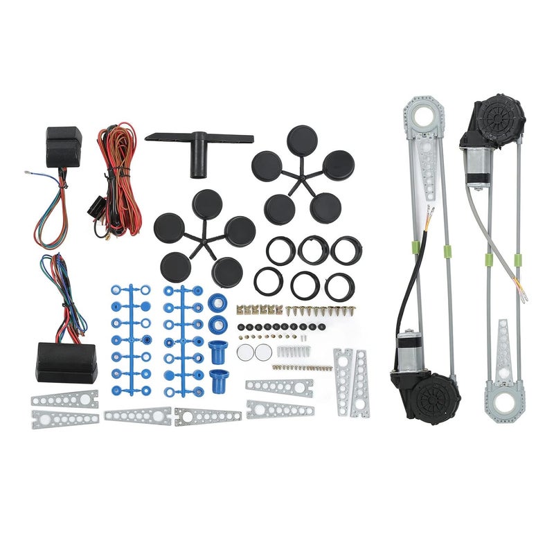 كلاراكو طقم تحويل منظم رفع نافذة السيارة الكهربائية العالمي، طقم تحويل منظم رفع نافذة السيارة الكهربائية مع مفاتيح وأسلاك ومعدات لسيارة بيك آب ذات بابين وسيارة دفع رباعي وشاحنة فان - Image 1