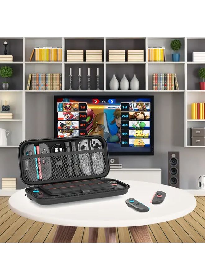 Black Storage Bag Portable Hard Shell Travel Case For Switch 2 Fits Game Console Pro Controller Docking Station 10 Game Cartridges Accessory Compartments Mesh Pocket Structured Zipper - Image 4