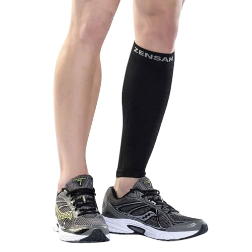 Zensah Calf/Shin Compression Sleeve - Made in the USA Single Leg Compression Sleeve for Shin Splint Relief, Recovery, Running (Black, Small/Medium) - Image 1