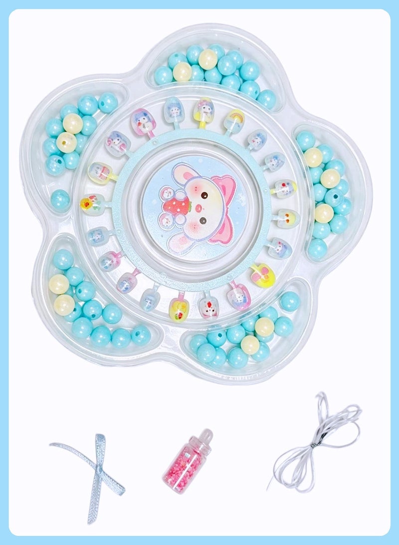 BELANO 85Pcs Kids Nails and DIY Jewelry Making Kit, Girls Press On Nails for Kids with Self Adhesive Backing,  Beads for Bracelets Craft Set - Image 3