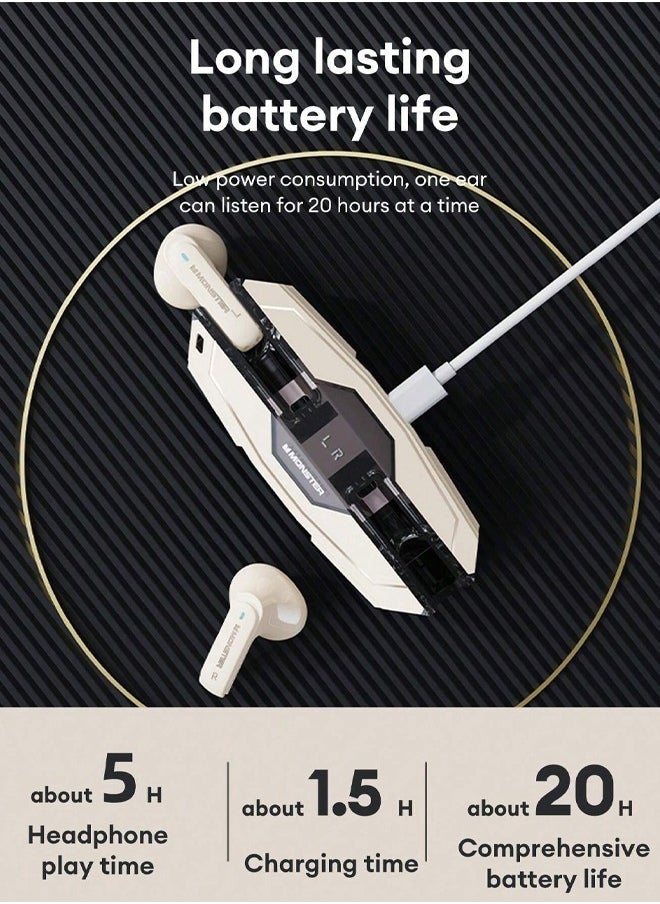Monster - Monster XKT08 Pro Wireless Bluetooth Earbuds Gaming Headphones Deep Bass Low Latency Game Headset with Built-in Microphone Noise Cancellation lvory - Image 1