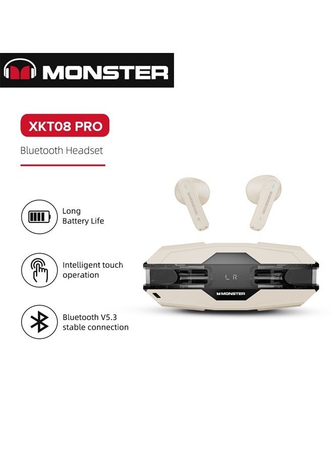 Monster - Monster XKT08 Pro Wireless Bluetooth Earbuds Gaming Headphones Deep Bass Low Latency Game Headset with Built-in Microphone Noise Cancellation lvory - Image 1