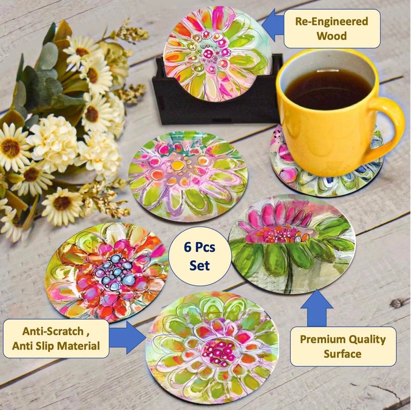My Creative Hut Tea Coasters Set of 6, Beautiful Design with Stand for Tea Cups, Coffee Mugs, and Glasses, Ideal for Gifting (Flower Ghibli Art) - Image 5