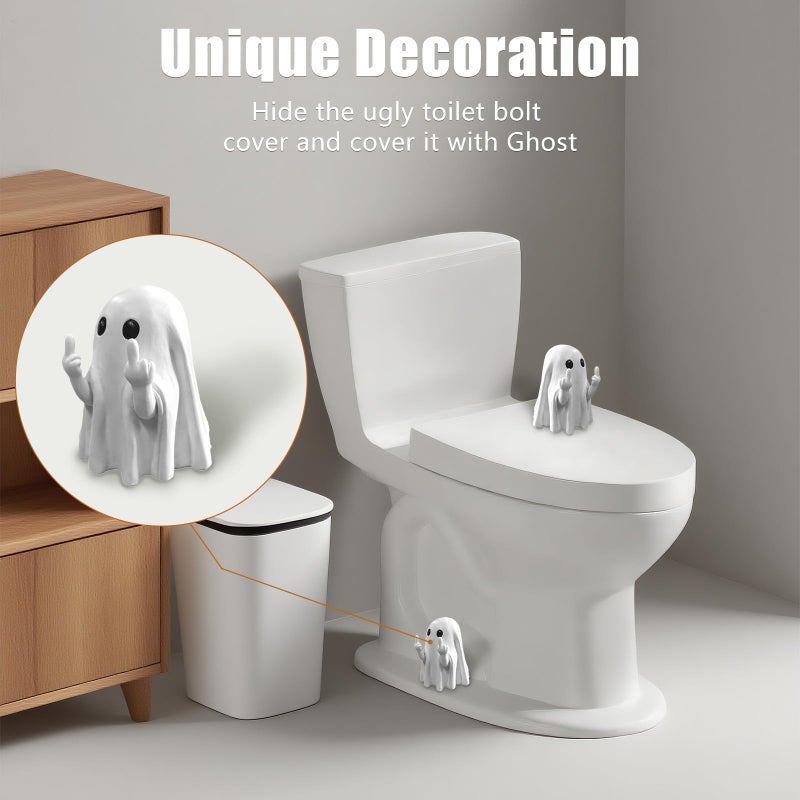 Arxonis Funny Ghost Toilet Bolt Covers Decorative Toilet Screw Cover Caps, Toilet Caps for Bottom of Toilet, Halloween Cute Toilet Bowl Bolt Covers for Bathroom Decor, Cute Halloween Decor,2-Pack (White) - Image 5