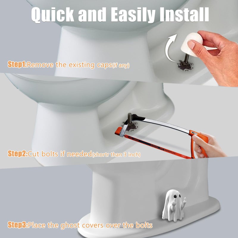 Arxonis Funny Ghost Toilet Bolt Covers Decorative Toilet Screw Cover Caps, Toilet Caps for Bottom of Toilet, Halloween Cute Toilet Bowl Bolt Covers for Bathroom Decor, Cute Halloween Decor,2-Pack (White) - Image 4