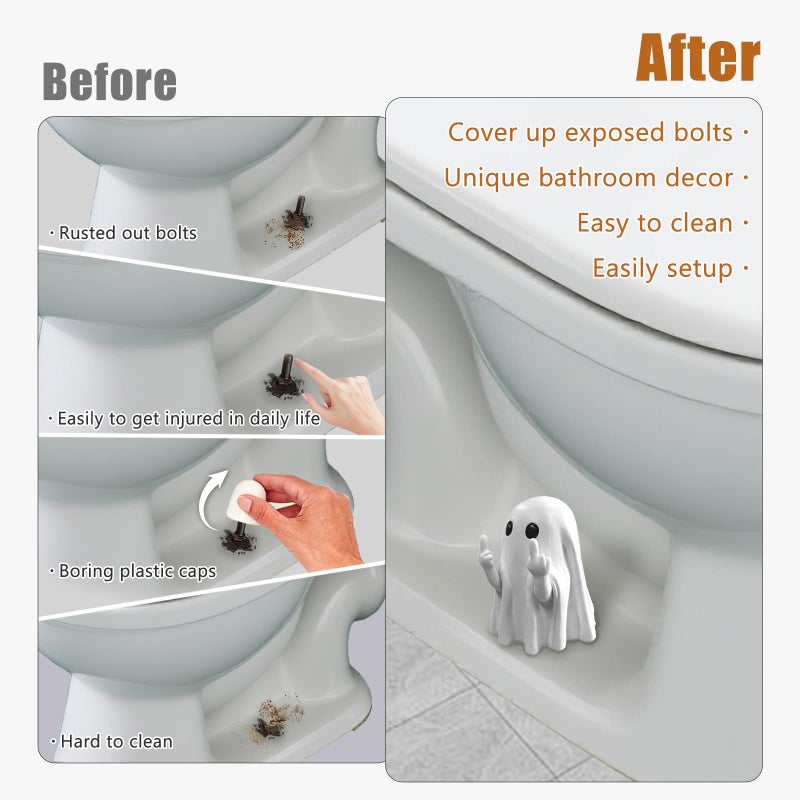 Arxonis Funny Ghost Toilet Bolt Covers Decorative Toilet Screw Cover Caps, Toilet Caps for Bottom of Toilet, Halloween Cute Toilet Bowl Bolt Covers for Bathroom Decor, Cute Halloween Decor,2-Pack (White) - Image 2