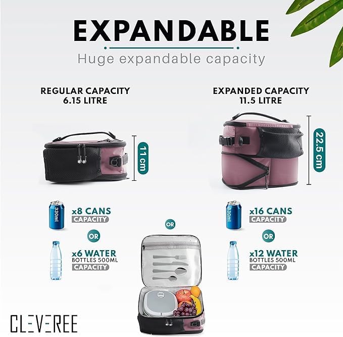 CLEVEREE Insulated Lunch Bag -Cooler Bag - Expandable Lunch Bag suitable for Work Office Travel -Lunch Bag for Men and Women-Lunch Box Leak proof with Adjustable Shoulder Strap (Purple) - Image 4