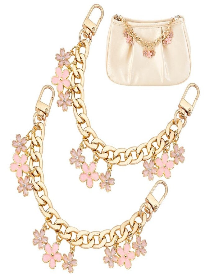 Pmeixcy 2Pcs 7.9'' (20cm) Purse Chain Strap - Golden Flower Charm Enamel Bag Chain Extender, Decorative Handbag Chain for Crossbody Shoulder Bag Wallet Accessory - Image 1