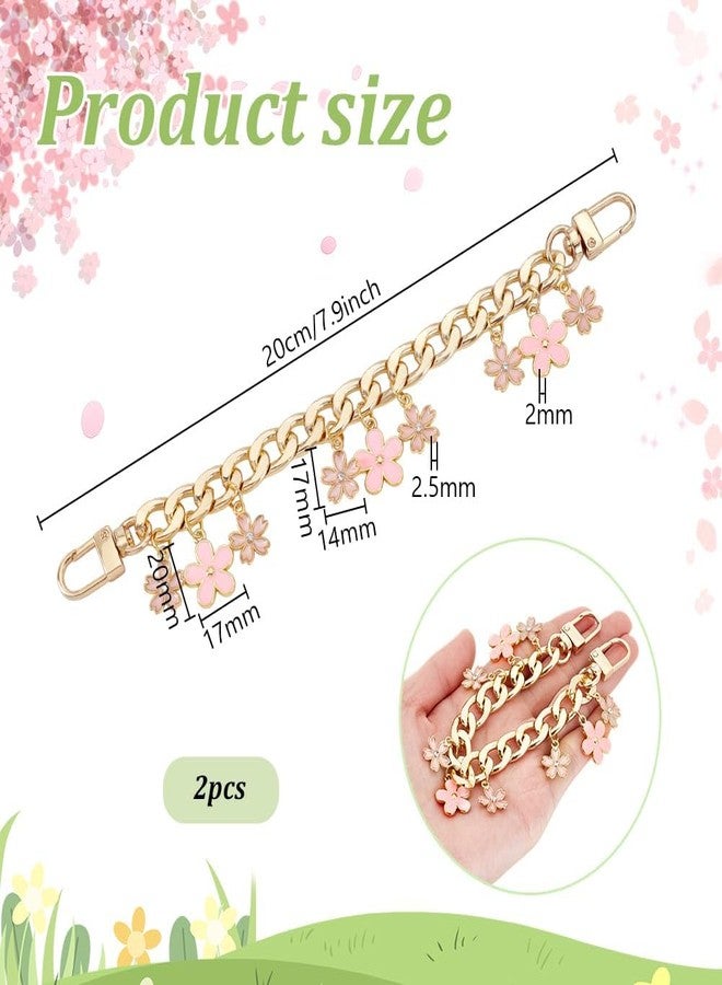 Pmeixcy 2Pcs 7.9'' (20cm) Purse Chain Strap - Golden Flower Charm Enamel Bag Chain Extender, Decorative Handbag Chain for Crossbody Shoulder Bag Wallet Accessory - Image 2