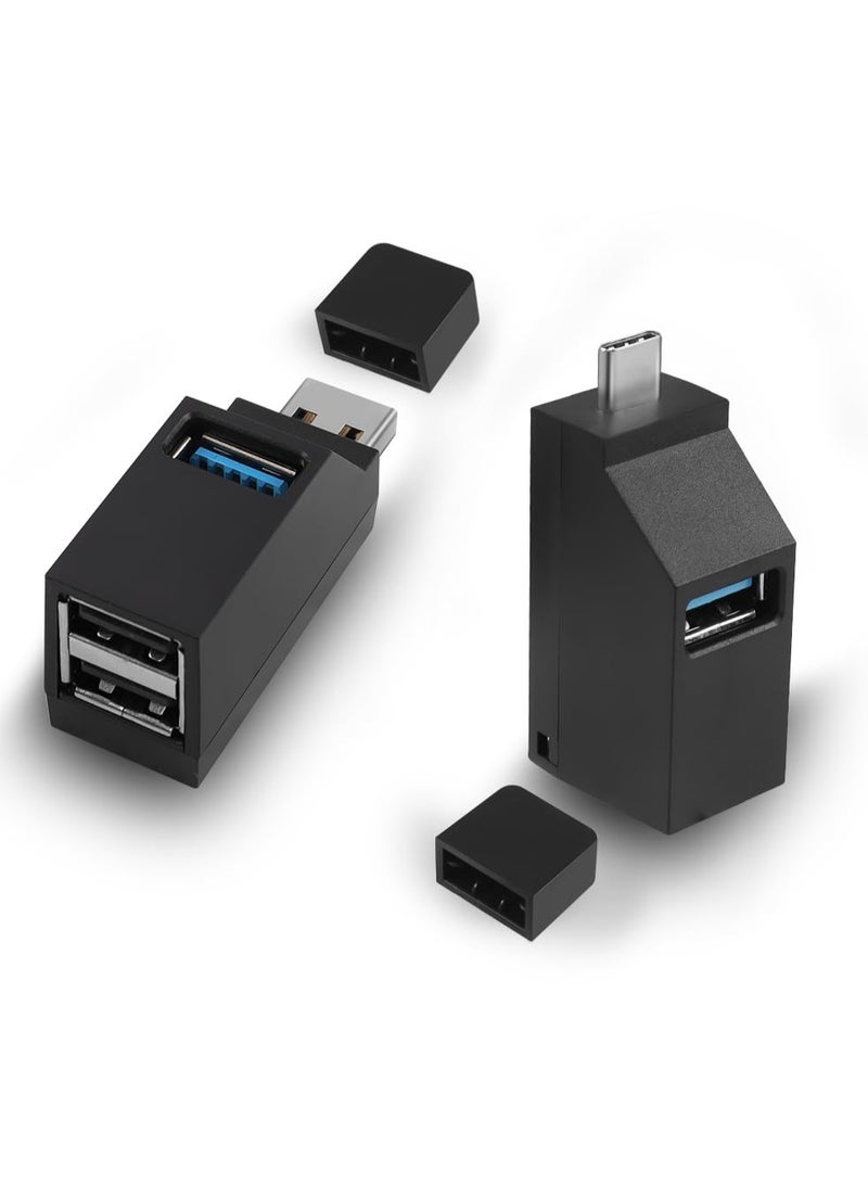 شابية مجموعة Mini USB Hub من USB-A إلى USB-A وUSB-C إلى USB-A – محولات USB 3.0 و2.0 صغيرة الحجم بثلاثة منافذ لنقل البيانات والتوسع بسرعة عالية، مناسبة لأجهزة الكمبيوتر المحمولة وأجهزة الكمبيوتر الشخصية ومحركات أقراص فلاش USB ومحركات الأقراص الصلبة الخارجية ولوحات المفاتيح وما إلى ذلك. - Image 1