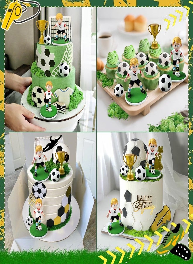 زينة كعكة على شكل كرة قدم، زينة كعكة على شكل لاعب كرة قدم مع زينة كعكة على شكل كأس كرة قدم لحفلات أعياد الميلاد ذات طابع كرة القدم، لوازم زينة الحفلات الرياضية - Image 3