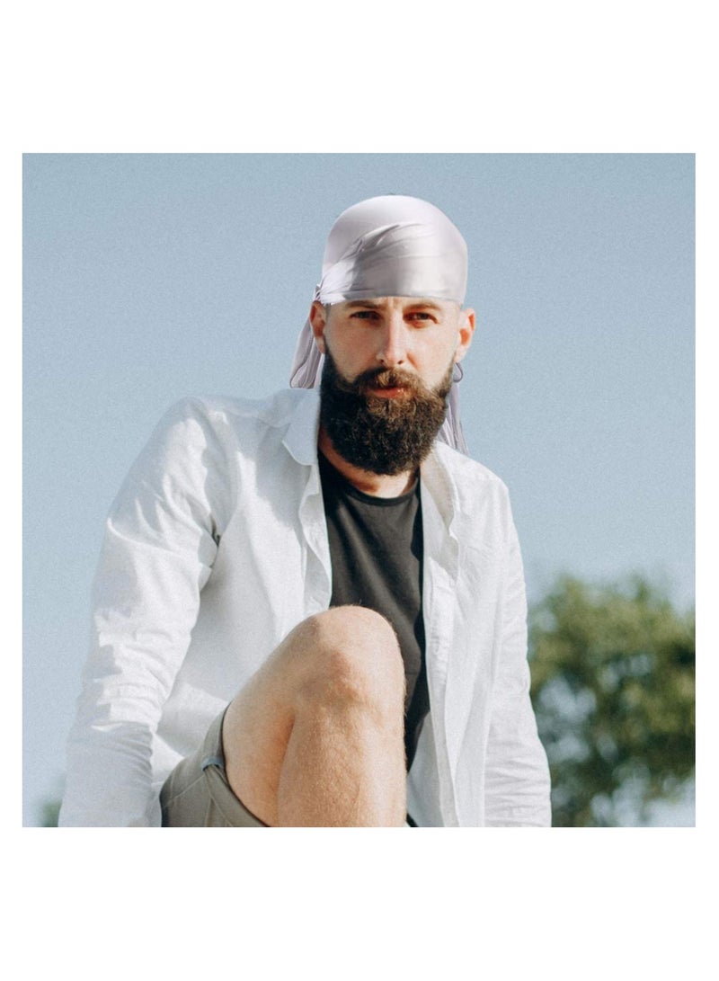 Suntown Silky Durag Men Soft Silk Durags 360 Waves Headwraps Unisex Cap Bandana Turban Hat with Long Tails and Wide Straps for Kids Women 2 Pcs - Image 5