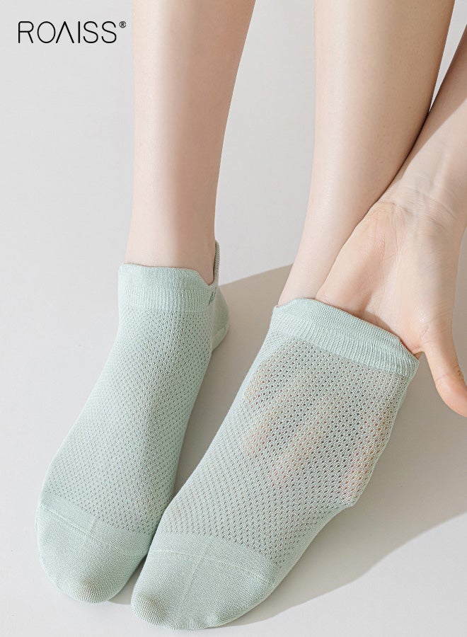 رويس 5 أزواج من جوارب الكاحل غير المرئية للنساء، جوارب صيفية قطنية للسيدات، جوارب مضادة للانزلاق، تمتص العرق، قابلة للتنفس، مضادة للبكتيريا، مقاومة للرائحة، جوارب شبكية غير مرئية منخفضة القطع - Image 4