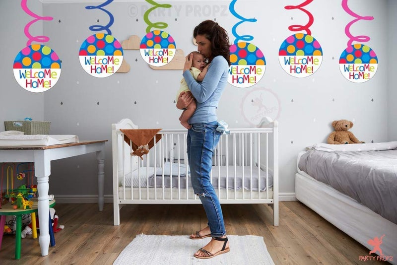 SHORO Welcome Home Swirls/Baby Shower Baby Arrival Swirl Decoration for New Bride, New Born, Girls and Boys (Multicolour) - Set of 12 Swirls and 6 Cut-Outs - Image 2