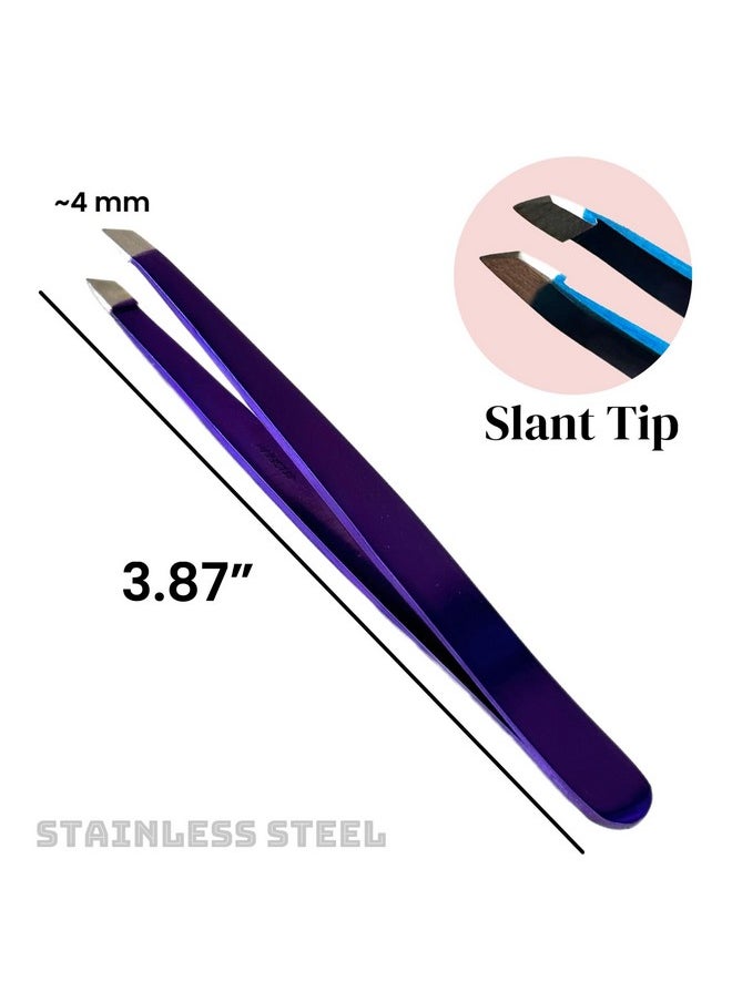 ALAZCO - 3 Random Color Precision Slant Tweezers Women & Men Expert Eyebrow Shaping Face Grooming Hair Removal Ingrown Splinter Slanted Tip Tweezer Stainless Steel 25 Degree Angle - Image 1