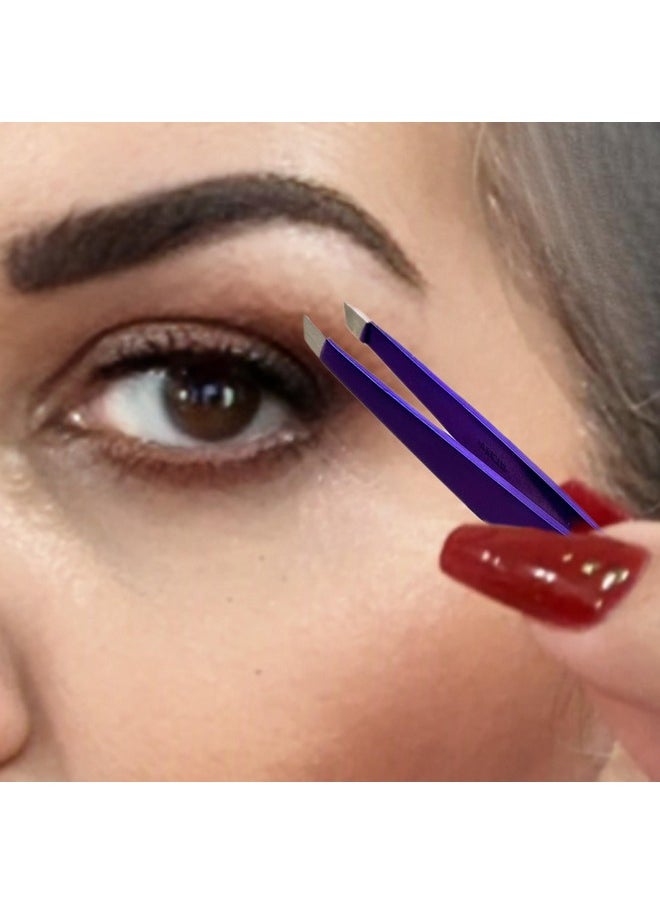 ALAZCO - 3 Random Color Precision Slant Tweezers Women & Men Expert Eyebrow Shaping Face Grooming Hair Removal Ingrown Splinter Slanted Tip Tweezer Stainless Steel 25 Degree Angle - Image 1
