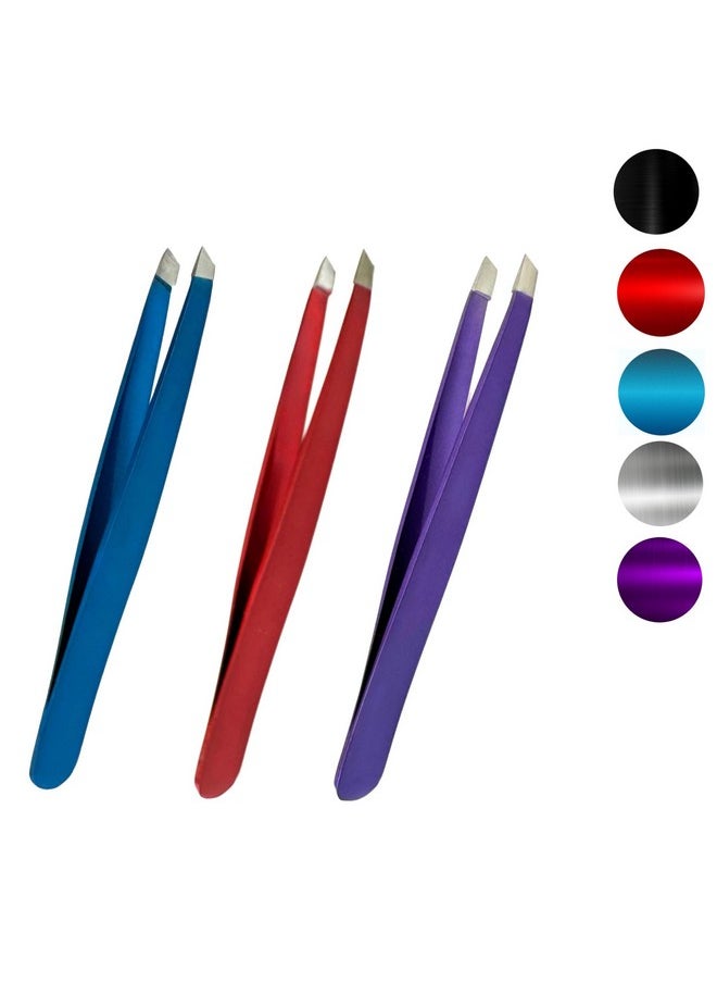 ALAZCO - 3 Random Color Precision Slant Tweezers Women & Men Expert Eyebrow Shaping Face Grooming Hair Removal Ingrown Splinter Slanted Tip Tweezer Stainless Steel 25 Degree Angle - Image 1