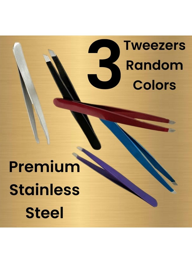 ALAZCO - 3 Random Color Precision Slant Tweezers Women & Men Expert Eyebrow Shaping Face Grooming Hair Removal Ingrown Splinter Slanted Tip Tweezer Stainless Steel 25 Degree Angle - Image 1