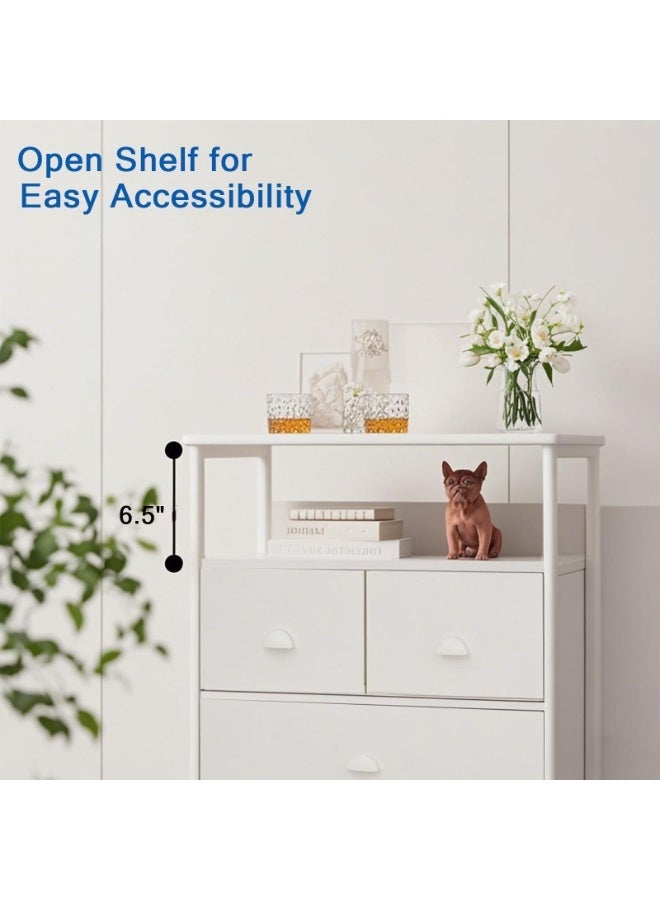 آسي بلاي طاولة جانبية عصرية بجانب السرير مع 3 أدراج ورف مفتوح، وحدة تخزين مدمجة بإطار معدني، طاولة بنقشة خشبية لغرفة النوم وغرفة المعيشة والمدخل - Image 5