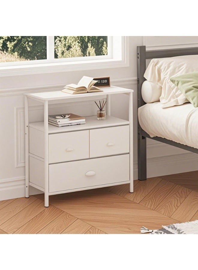 آسي بلاي طاولة جانبية عصرية بجانب السرير مع 3 أدراج ورف مفتوح، وحدة تخزين مدمجة بإطار معدني، طاولة بنقشة خشبية لغرفة النوم وغرفة المعيشة والمدخل - Image 2