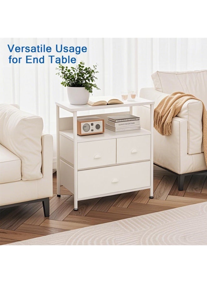 آسي بلاي طاولة جانبية عصرية بجانب السرير مع 3 أدراج ورف مفتوح، وحدة تخزين مدمجة بإطار معدني، طاولة بنقشة خشبية لغرفة النوم وغرفة المعيشة والمدخل - Image 3