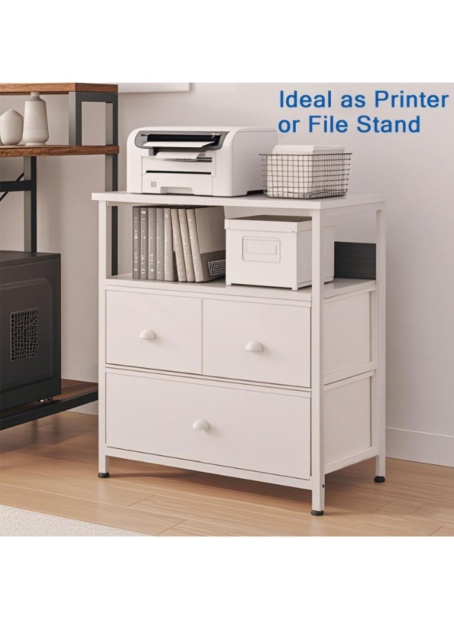 آسي بلاي طاولة جانبية عصرية بجانب السرير مع 3 أدراج ورف مفتوح، وحدة تخزين مدمجة بإطار معدني، طاولة بنقشة خشبية لغرفة النوم وغرفة المعيشة والمدخل - Image 4