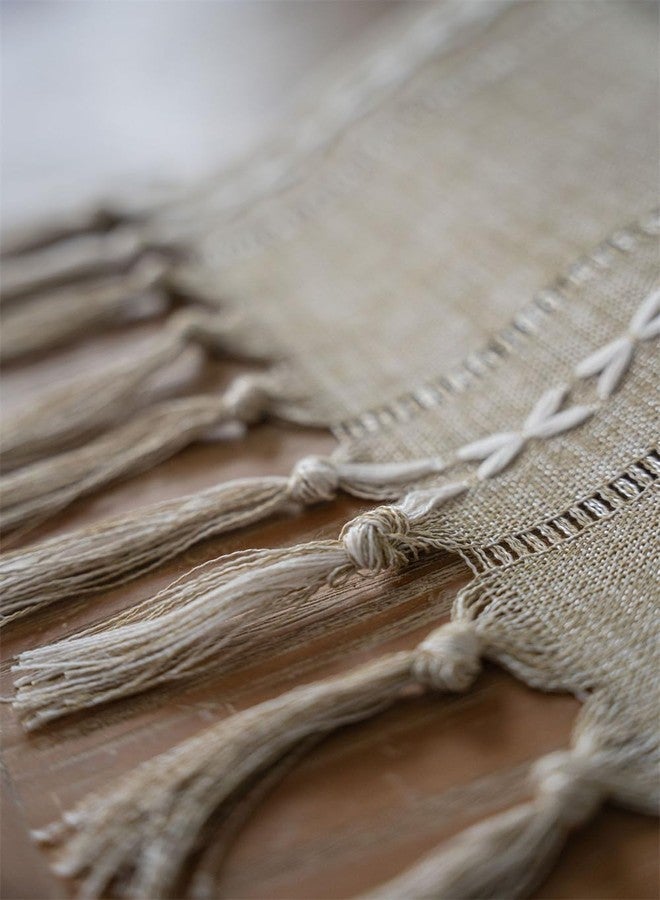 Utobanh Farmhouse Table Runner, Hollow Out Rustic Table Runners 72 Inches Long, Cotton Linen Boho Table Runner, Striped Table Runner with Tassels for Dining Party Holiday, 13x72 Inches - Image 5
