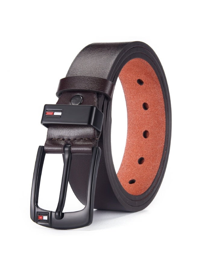 Men's Leather Belt Pin Buckle Belt (Dark Brown) - Image 1