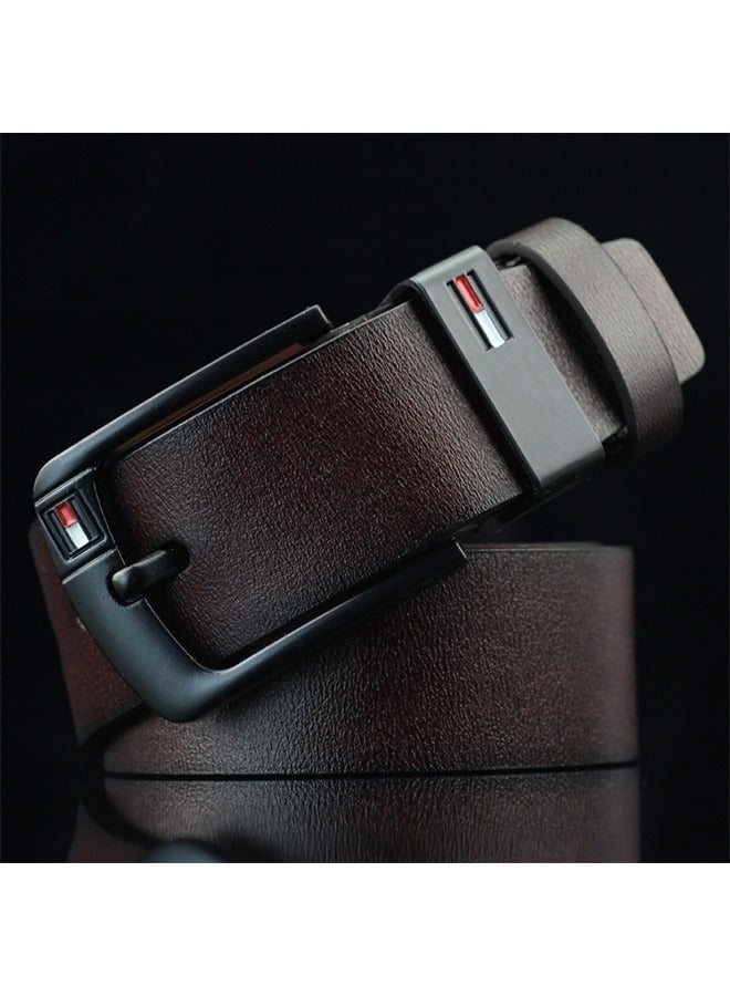 Men's Leather Belt Pin Buckle Belt (Dark Brown) - Image 2