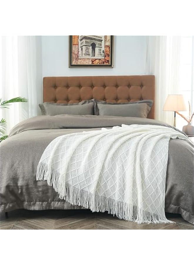 TRASSLE Knitted Throw Blankets for Couch and Bed, Soft Cozy Knit Blanket with Tassel, Lightweight Decorative Blankets and Throws, Farmhouse Warm Woven Blanket for Men and Women - Image 3