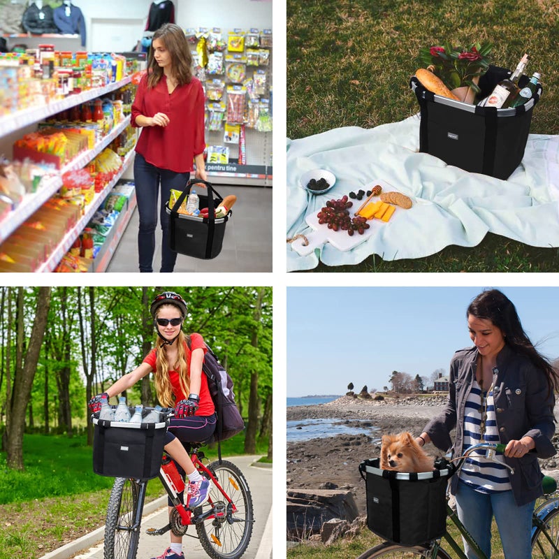 RAYMACE Bicycle Basket Dog Bike Handlebar Basket Front,Folding Detachable Quick Release Easy Install,Cycling Picnic Bag - Image 3