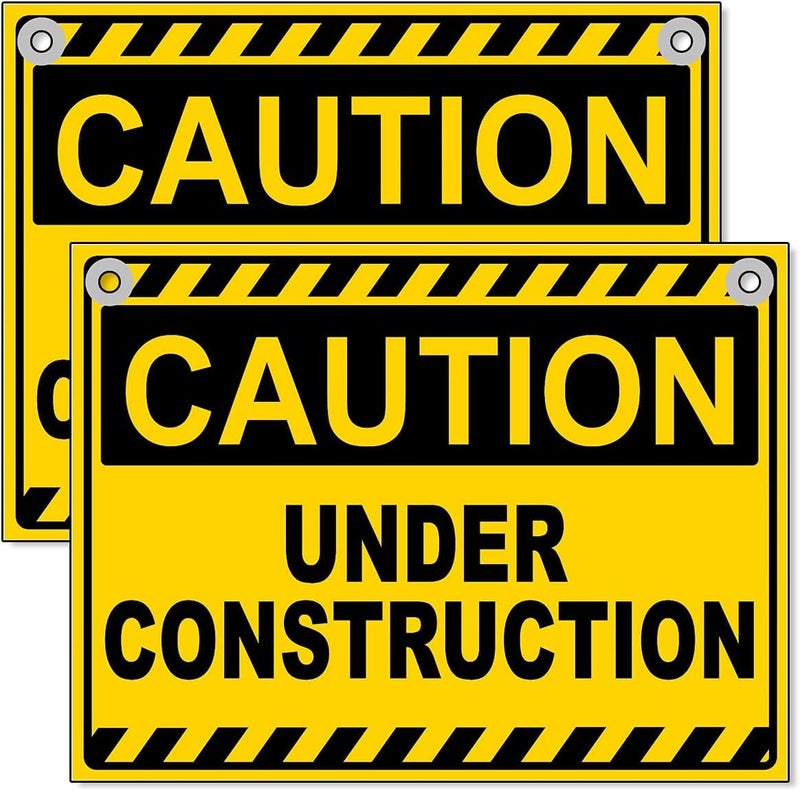 DIMARONGTON 2 PC Under Construction Sign, 8x12 Coroplast Caution Construction Signs for Jobsites with Grommets - Image 1
