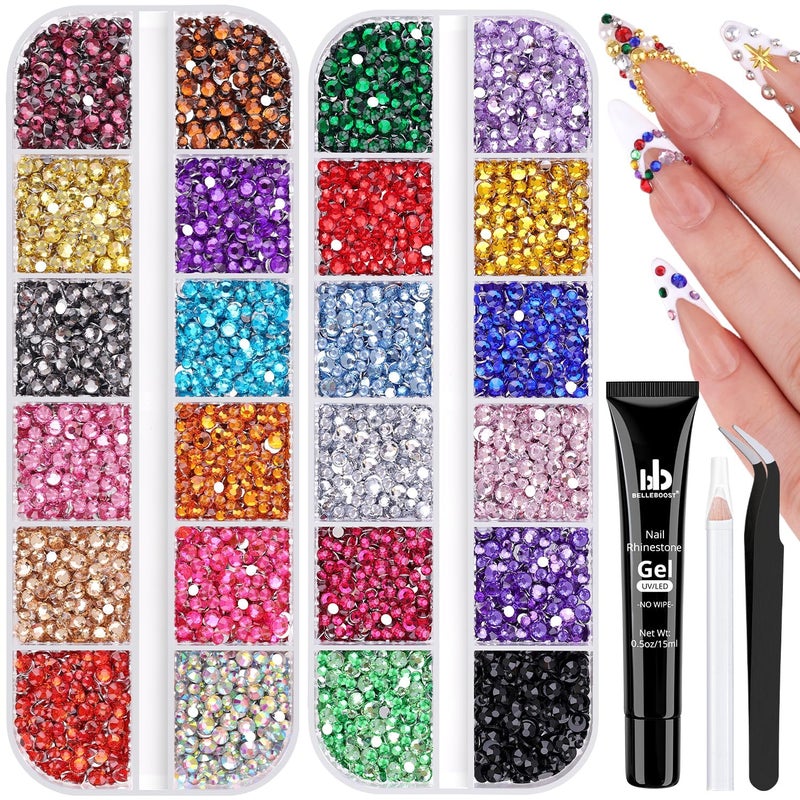BELLEBOOST 10000Pcs Small Resin Rhinestones for Nail Art with 15ML Nails Rhinestone Glue Colorful 23MM Flatback Bedazzling Gems Nail Rhinestones and Gems Crystals Charms for Acrylic Tips Manicure Decor - Image 3