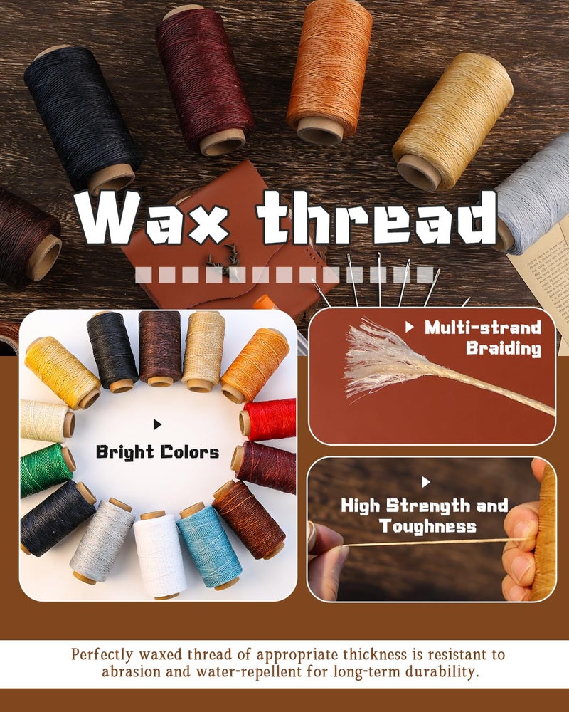 DIUDUS 218 Yards Waxed Thread Waxed Leather Thread with Heavy Duty Sewing Needles - Image 2