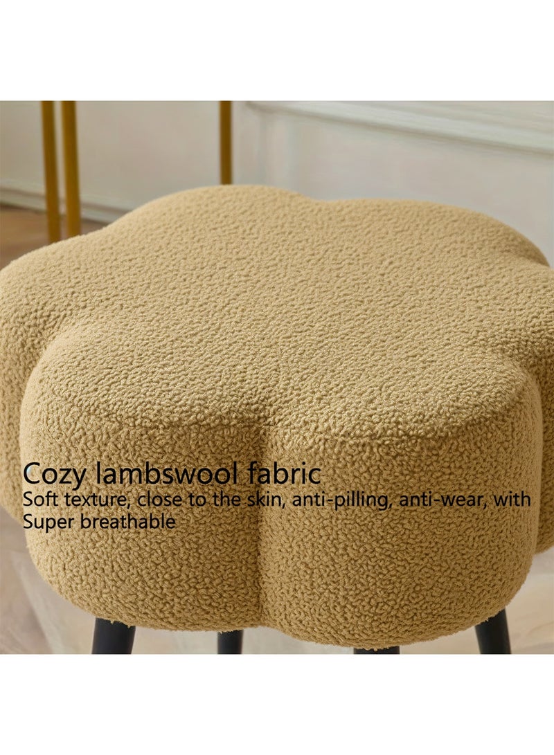 تايمي كرسي قماش بوكلية بتصميم أنيق على شكل سحابة مع ارجل معدنية، كرسي طاولة تزيين، كرسي تسريحة لغرفة النوم، كرسي تغيير الأحذية - بني - Image 5