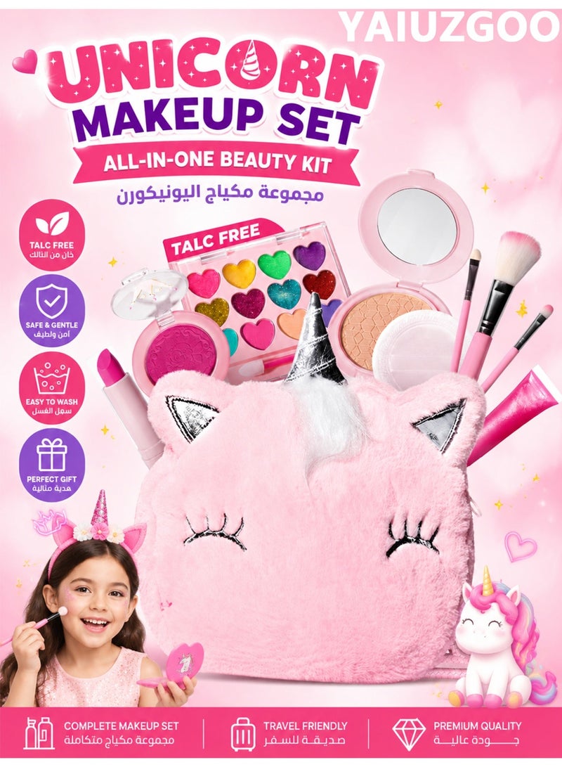 YAIUZGOO Kids Makeup Kit for Girls, Unicorn Real Washable Makeup Set, Non-Toxic Pretend Play Cosmetic Toy with Makeup Bag, Princess Birthday Gift for Little Girls Age 3-12 Years - Image 1