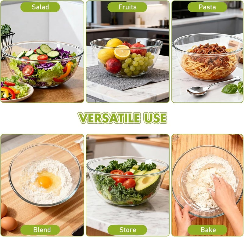 Greentainer Salad Bowl Set of 3 Salad Servers Stainless Steel with Salad Bowl, Round Bowl, Glass Salad Bowl, Dishwasher Safe - Image 5
